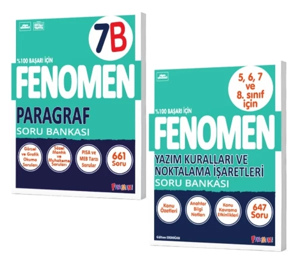 FENOMEN YAYINLARI 7 Paragraf B Soru Bankası + Yazım Kuralları Ve Noktalama İşaretleri Soru Bankası (2 Kitap)