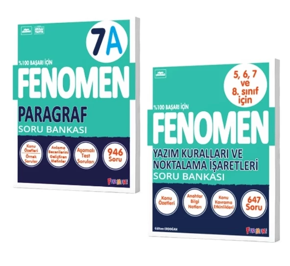 FENOMEN YAYINLARI 7 Paragraf A Soru Bankası + Yazım Kuralları Ve Noktalama İşaretleri Soru Bankası (2 Kitap)