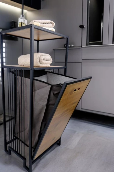 Digithome Metal Kirli Sepetli 2 Raflı Çok Amaçlı Banyo Düzenleyici Raf Organizer Siyah – MRS-003 C1-1-369 - 2