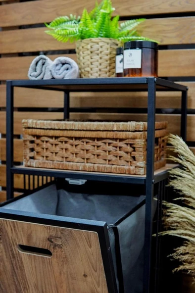 Digithome Metal Kirli Sepetli 2 Raflı Çok Amaçlı Banyo Düzenleyici Raf Organizer Siyah – MRS-003 C1-1-369 - 5