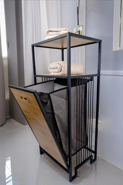 Digithome Metal Kirli Sepetli 2 Raflı Çok Amaçlı Banyo Düzenleyici Raf Organizer Siyah – MRS-003 C1-1-369