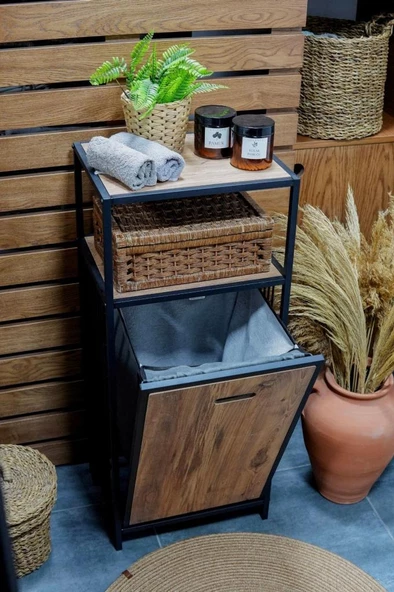 Digithome Metal Kirli Sepetli 2 Raflı Çok Amaçlı Banyo Düzenleyici Raf Organizer Siyah – MRS-003 C1-1-369 - 3