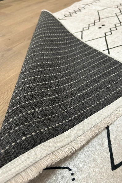 Beyaz İskandinav Yıkanabilir Kaymaz Bambu Halı Pamuk Kilim Salon Halısı ve Yolluk - 5