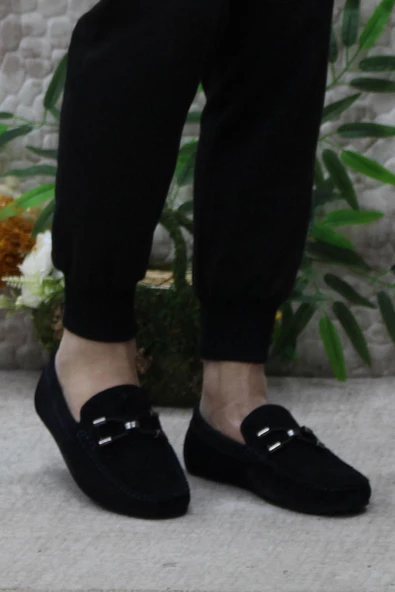 Mehmet Mete 31118 Lacivert Süet Hakiki Deri Loafer Erkek Babet Erkek Ayakkabı - Resim 2