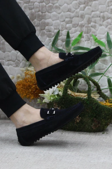 Mehmet Mete 31118 Lacivert Süet Hakiki Deri Loafer Erkek Babet Erkek Ayakkabı - Resim 5