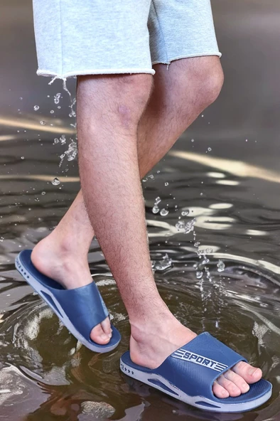 Erkek Lacivert Kaymaz Taban Terlik Deniz Plaj Havuz Banyo Terliği Günlük Terlikk SPORT-7842 - 5