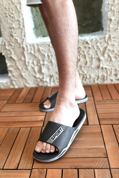 Erkek Siyah Kaymaz Taban Terlik Deniz Plaj Havuz Banyo Terliği Günlük Terlikk SPORT-7842 - 2