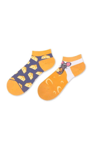Fare Peynir Desenli Renkli Patik Çorap