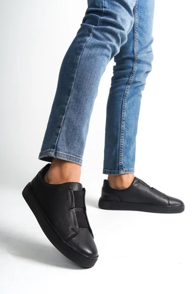 Hakiki Deri Erkek Çift Lastik Detaylı Günlük Spor Ayakkabı Sneaker - Resim 3