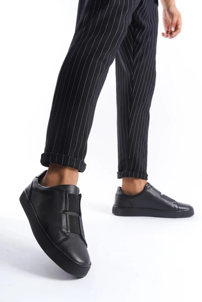 Hakiki Deri Erkek Çift Lastik Detaylı Günlük Spor Ayakkabı Sneaker - Resim 5