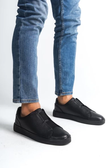 Hakiki Deri Erkek Çift Lastik Detaylı Günlük Spor Ayakkabı Sneaker - Resim 2