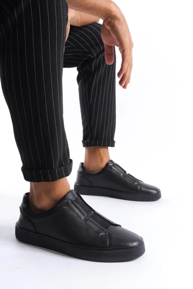 Hakiki Deri Erkek Çift Lastik Detaylı Günlük Spor Ayakkabı Sneaker - Resim 6