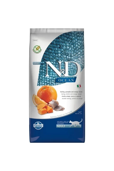 N&D Ocean Tahılsız Ringa Balığı, Balkabağı & Portakal Yetişkin Kedi Maması 5 Kg