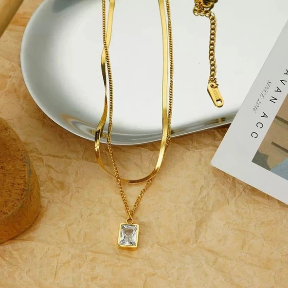 2 lİ Baget Taşlı KolyeSns200803 - Resim 3