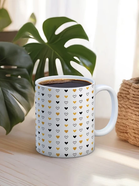 Baskılı Kupa Bardak Seramik Mug - Küçük Kalpler