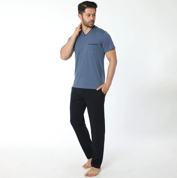 Öztaş 12025 Erkek Yazlık V Yaka Pijama Takım - 2
