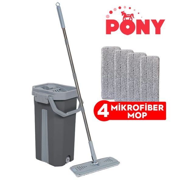 PONY GRİ TABLET MOP 4 ADET YEDEKLİ TEMİZLİK SETİ