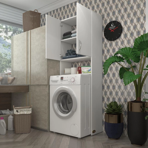 Kenzlife Çamaşır Makinesi Dolabı Avdotya Byz 180*066*30 Banyo Ofis Kapaklı Arkalıksız