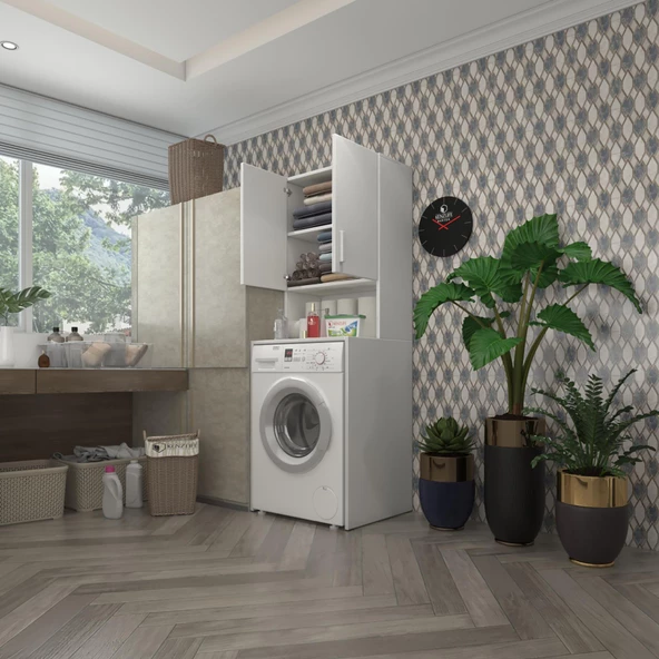 Kenzlife Çamaşır Makinesi Dolabı Raisa Byz 180*066*60 Banyo Ofis Kapaklı Arkalıklı