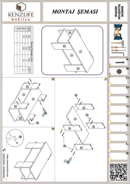 Kenzlife televizyon sehpası bangkok byz 040*120*30 tv ünitesi - Resim 4