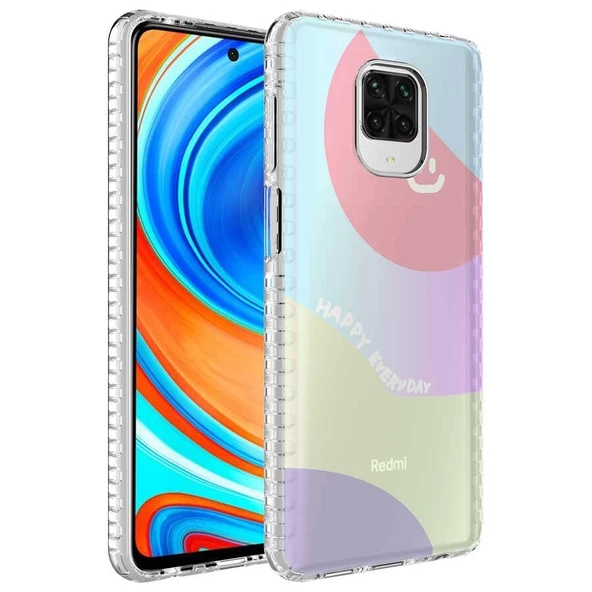 Xiaomi Redmi Note 9S Kılıf Airbag Kenarlı Renkli Desenli Silikon Uyumlu Elegans Kapak