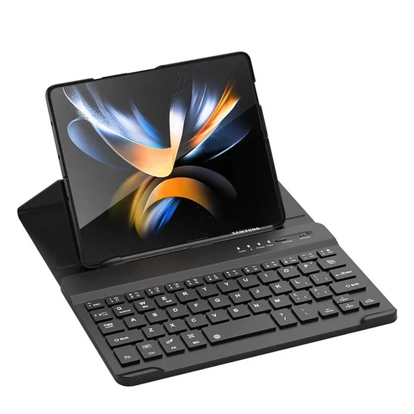 Samsung Z Fold 3 Kılıf Standlı Bluetooth Klavyeli Uyumlu Kıpta Keyboard Set Kılıf