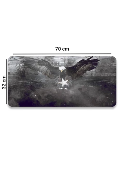 SonicTouch Kara Kartal Siyah Beyaz Yıldız Kaymaz Gaming Oyuncu Masaüstü Dikişsiz Siyah Klavye Mouse Pad 32x70Cm - 2