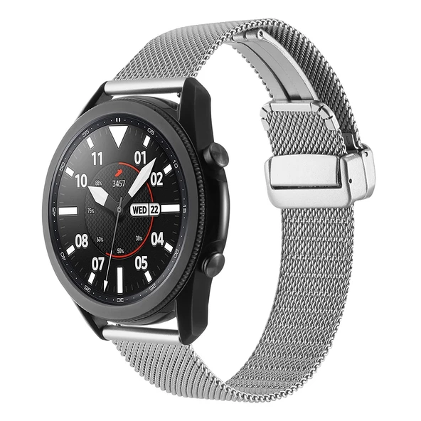 Gear S3 (22mm) Uyumlu KRD-85 22mm Akıllı Saat Kordonu Metal Kordon