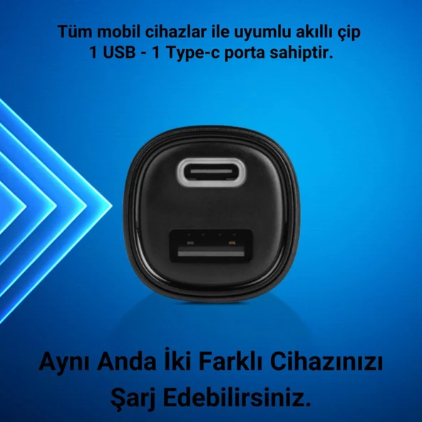 Ttec Süper Hızlı 3.1Amper 1xUSB ve 1x Type-C Araç Şarj Cihazı, 12/24V Çakmaklık Girişli Akım Korumalı - 2