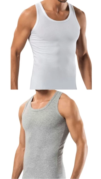 2 Adet Erkek Slim Fit Dar Kalıp Likralı Penye Sporcu Atleti(Rambo Atleti) - 2