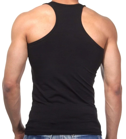 2 Adet Erkek Slim Fit Dar Kalıp Likralı Penye Sporcu Atleti(Rambo Atleti) - 10