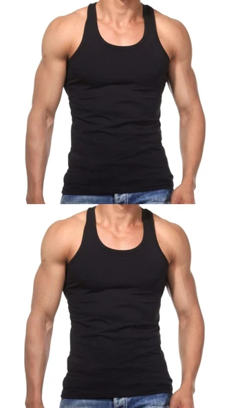 2 Adet Erkek Slim Fit Dar Kalıp Likralı Penye Sporcu Atleti(Rambo Atleti) - 4