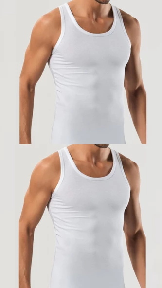 2 Adet Erkek Slim Fit Dar Kalıp Likralı Penye Sporcu Atleti(Rambo Atleti) - 5