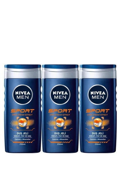 Nivea Sport Erkek Banyo Ve Duş Jeli 250 ml 3 Adet ürün görseli 1