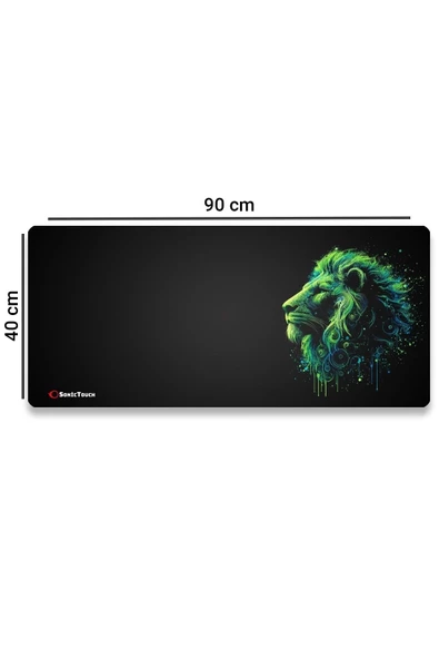 SonicTouch UltraGrand Siyah ve Neon Yeşili Aslan Dikişsiz Xxl Gaming Oyuncu Masaüstü Klavye Mouse Pad 40x90Cm - 2