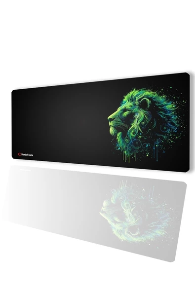 SonicTouch UltraGrand Siyah ve Neon Yeşili Aslan Dikişsiz Xxl Gaming Oyuncu Masaüstü Klavye Mouse Pad 40x90Cm