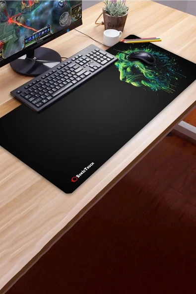 SonicTouch UltraGrand Siyah ve Neon Yeşili Aslan Dikişsiz Xxl Gaming Oyuncu Masaüstü Klavye Mouse Pad 40x90Cm - 3