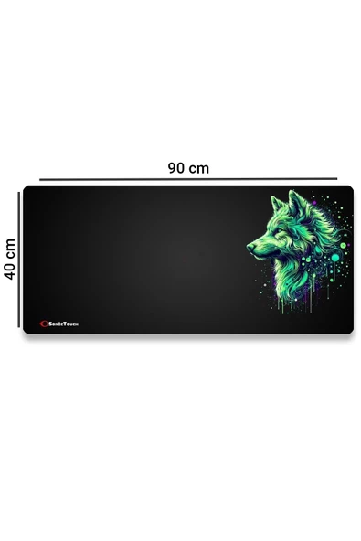 SonicTouch UltraGrand Siyah ve Neon Yeşili Kurt Dikişsiz Xxl Gaming Oyuncu Masaüstü Klavye Mouse Pad 40x90Cm - 2