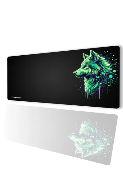 SonicTouch UltraGrand Siyah ve Neon Yeşili Kurt Dikişsiz Xxl Gaming Oyuncu Masaüstü Klavye Mouse Pad 40x90Cm