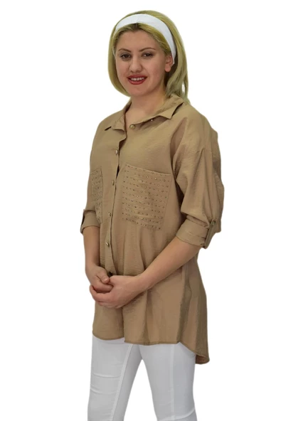 Kadın Cep Taşlı Ayrobin Gömlek BGL-ST03699 - Resim 9