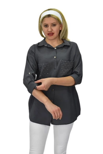 Kadın Cep Taşlı Ayrobin Gömlek BGL-ST03699 - Resim 5