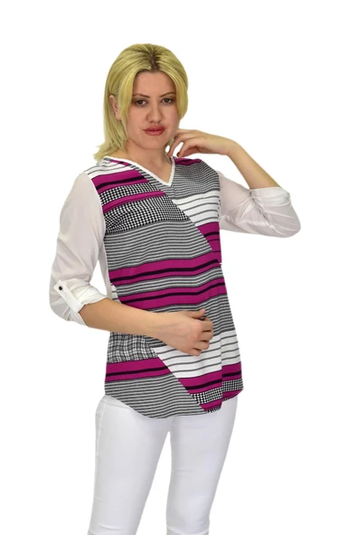 Kadın V Yaka Krep Bluz RY16982 ürün görseli