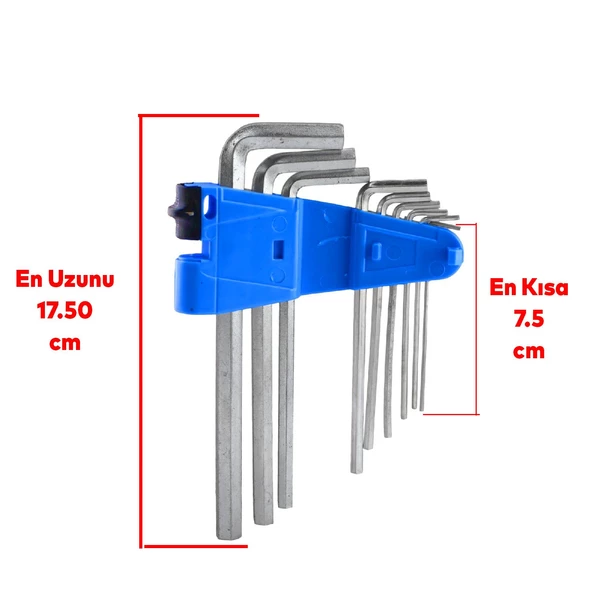 Allen Alyan Krom Anahtar Uzun 9'lu Set Altıgen Vida Sıkma Sökme Metal 1.5 2 2.5 3 4 5 6 8 10 mm - 2
