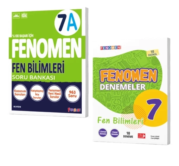 FENOMEN YAYINLARI 7 Fen Bilimleri A Soru Bankası + Fen Bilimleri Denemeleri (2 Kitap)