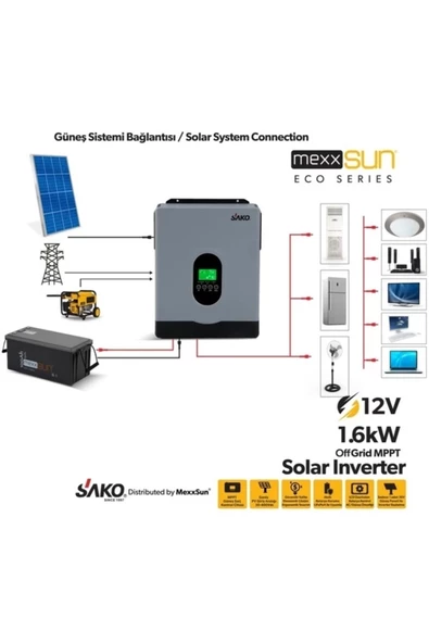 Sako E-sun 1.6 Kw 12 V Mppt Tam Sinüs Akıllı İnverter - Resim 4