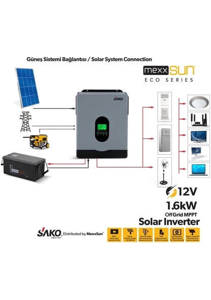 Sako E-sun 1.6 Kw 12 V Mppt Tam Sinüs Akıllı İnverter - Resim 9