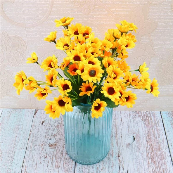 Sarı Papatya Yapay Çiçek 30 cm 6 Dal 24 Kafa