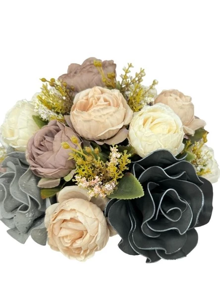 Nettenevime Yapay Çiçek Aranjmanı Büyük Boy Gri Siyah Pudra Tonlar Gümüş Metal Vazolu Arajman Nişan Kız İsteme Çiçeği - Resim 6