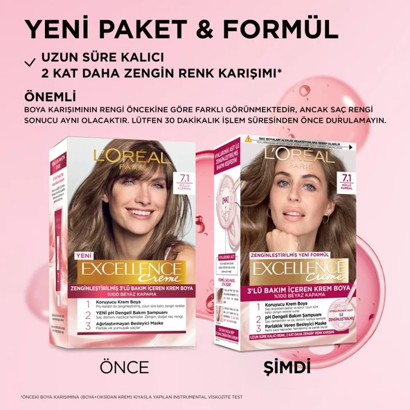 L’oréal Paris Excellence Creme 7.1 Küllü Kumral Saç Boyası - 3