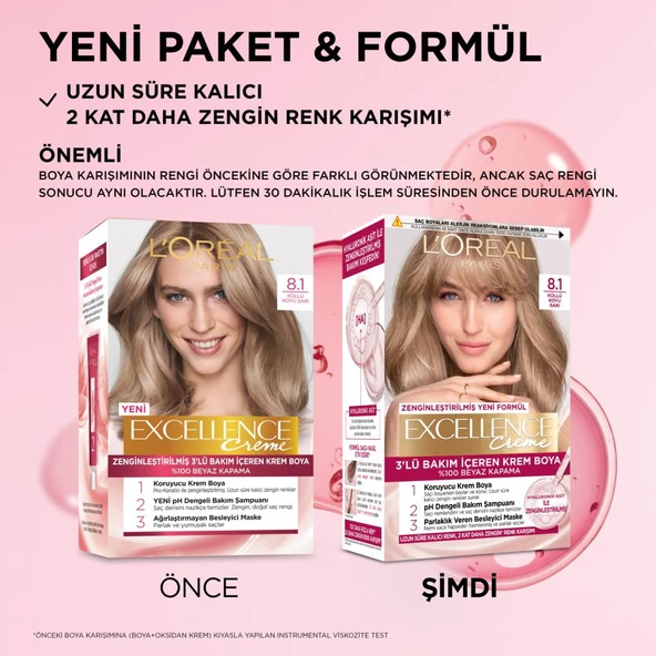L’oréal Paris Excellence Creme 8.1 Küllü Koyu Sarı Saç Boyası - 3